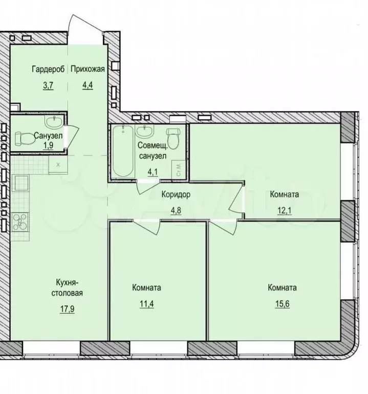 3-к. квартира, 78 м, 1/5 эт. - Фото 0