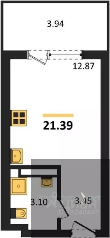 Студия Воронежская область, Воронеж Транспортная ул., 58 (21.39 м) - Фото 0