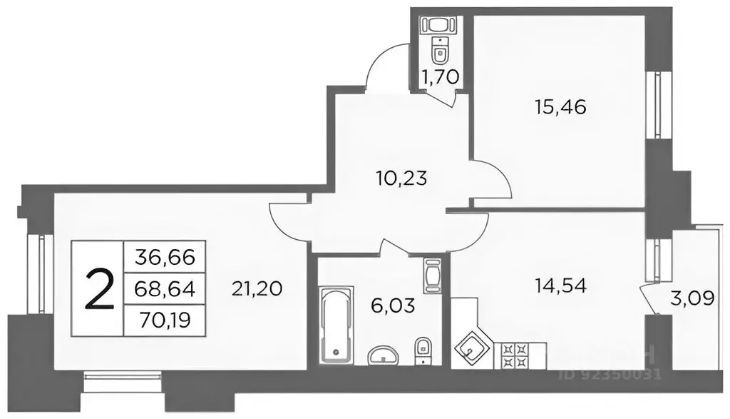 2-к кв. Санкт-Петербург ул. Александра Матросова, 8к1 (70.0 м) - Фото 1