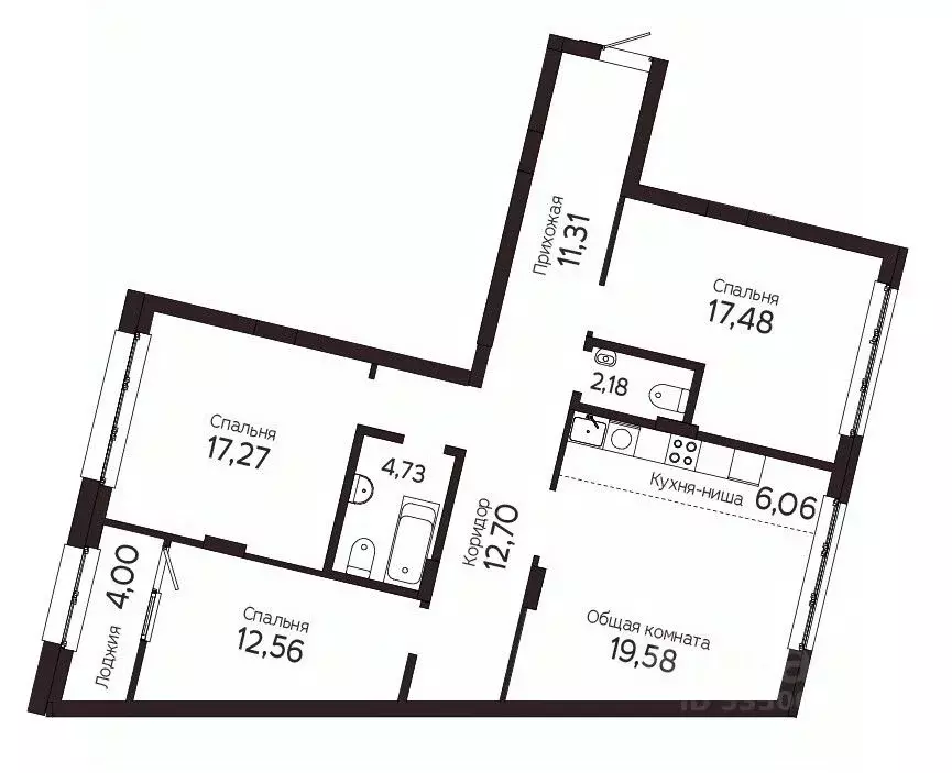 4-к кв. Томская область, Томск Комсомольский просп., 48Б (107.87 м) - Фото 1