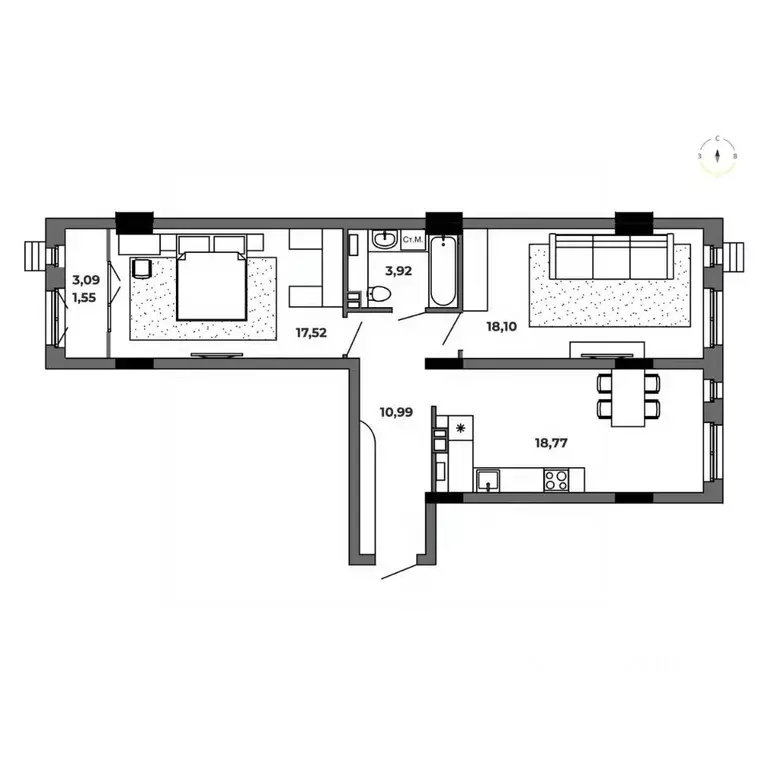 2-к кв. Омская область, Омск  (70.85 м) - Фото 0