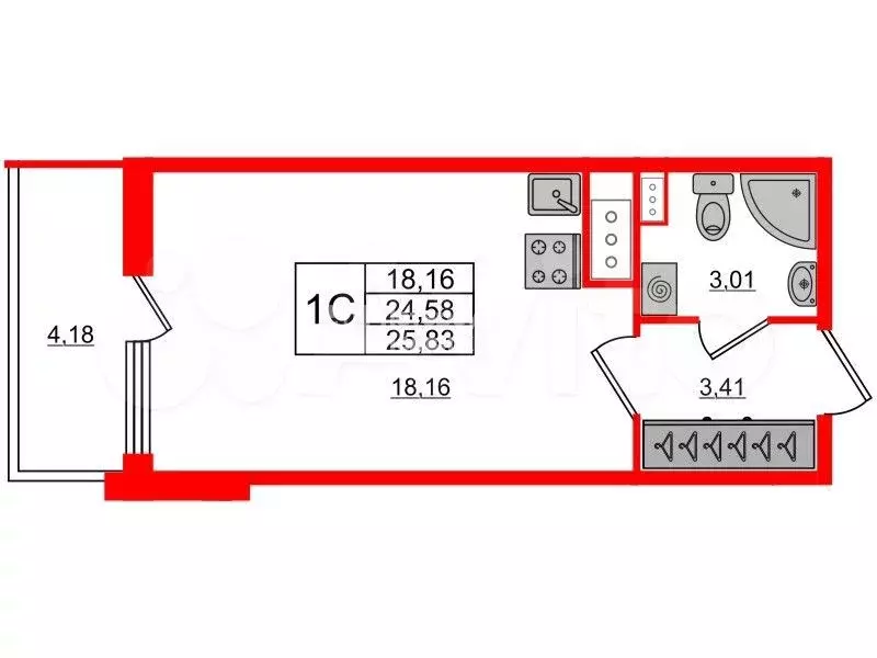 Квартира-студия, 24,6 м, 5/12 эт. - Фото 0