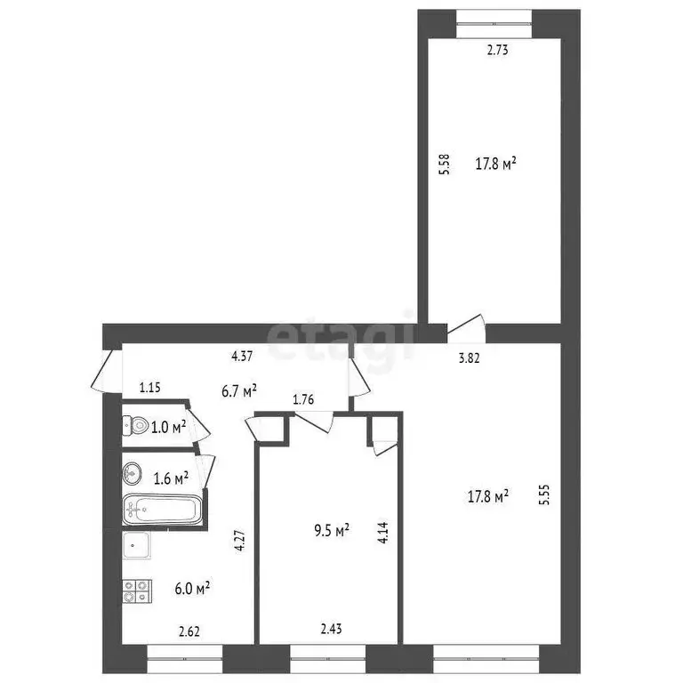 3-комнатная квартира: Красный Ключ, Центральная улица, 3 (58.4 м) - Фото 0