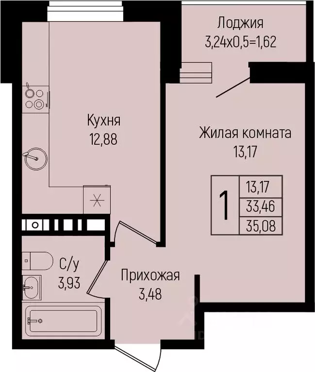 1-к кв. Краснодарский край, Краснодар ул. Михаила Барибана (35.08 м) - Фото 0