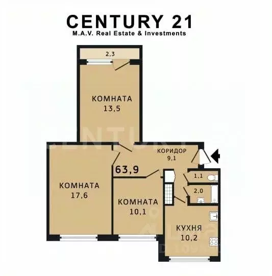 3-к кв. Санкт-Петербург аллея Поликарпова, 3к1 (63.9 м) - Фото 2