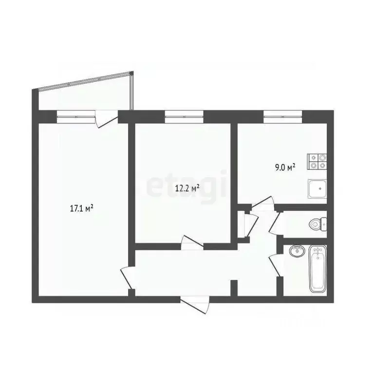 2-к кв. Тюменская область, Тюмень Одесская ул., 38 (50.5 м) - Фото 1