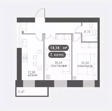 2-к кв. Красноярский край, Красноярск Академгородок мкр,  (54.34 м) - Фото 1