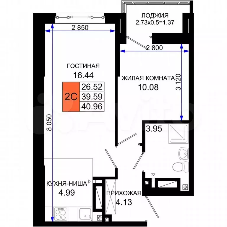 1-к. квартира, 41 м, 11/24 эт. - Фото 1