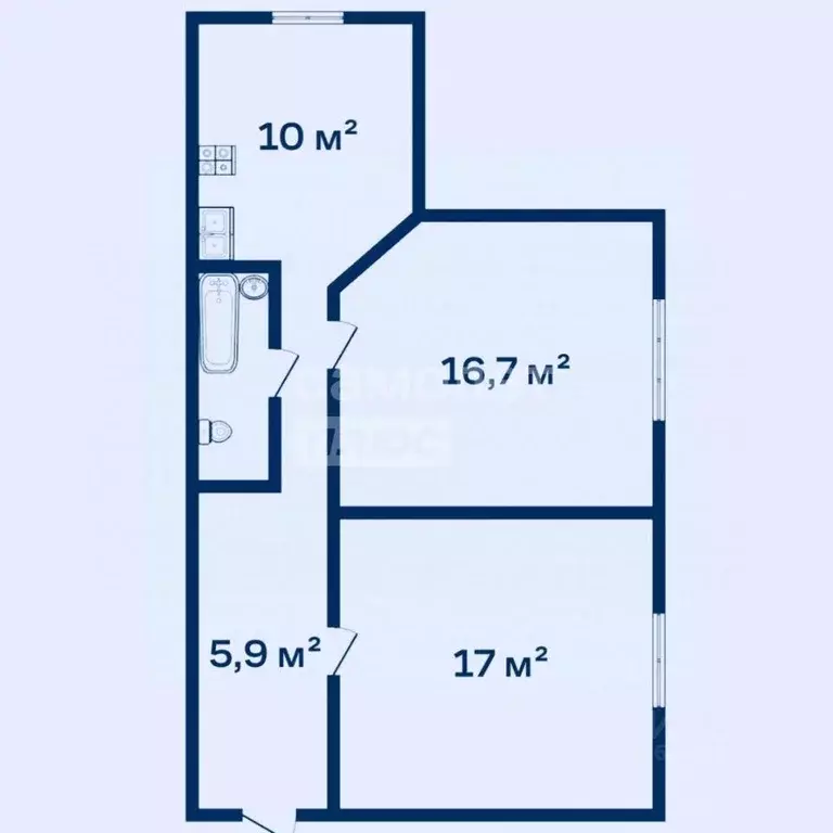 Квартира, 2 комнаты, 54.7 м - Фото 1