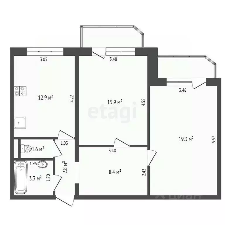 2-к кв. Тюменская область, Тюмень Широтная ул., 136к3 (64.2 м) - Фото 2