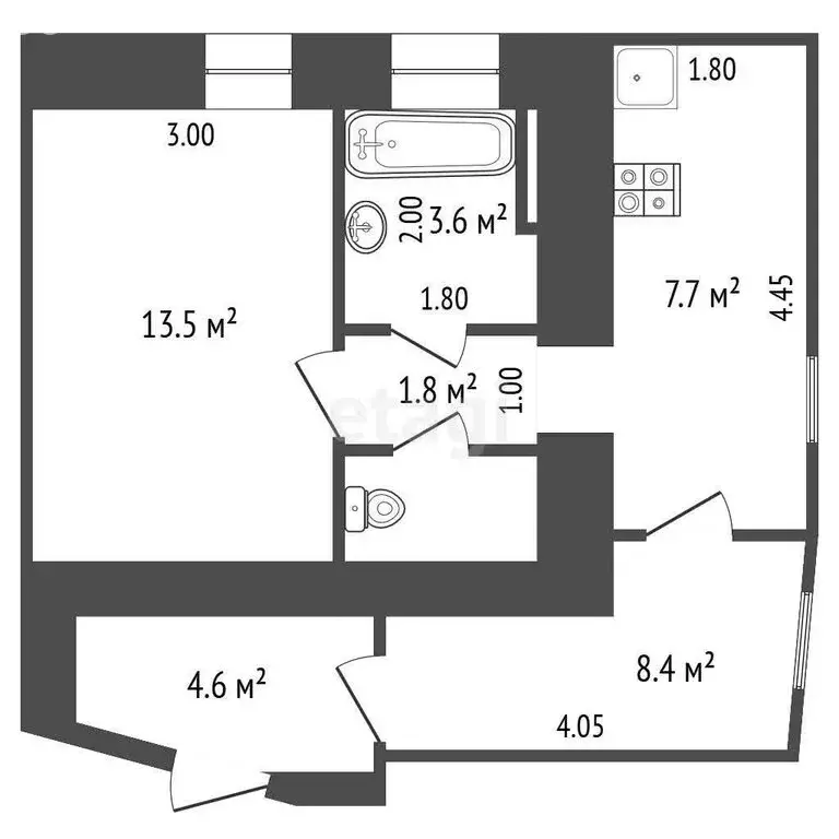 2-комнатная квартира: Симферополь, улица Ленина, 23 (41.4 м) - Фото 0