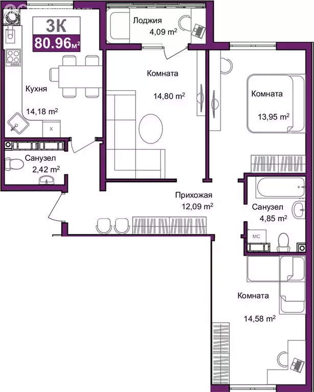 3-комнатная квартира: Симферополь, улица Батурина, 145 (77.5 м) - Фото 1