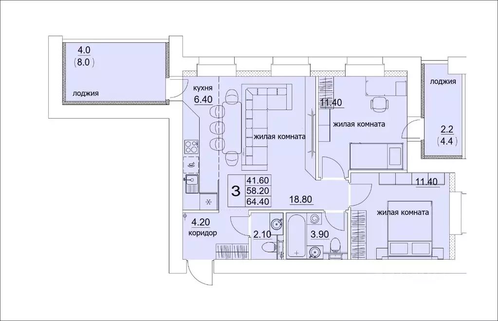 3-к кв. Кировская область, Киров ул. Лепсе, 14 (64.4 м) - Фото 0