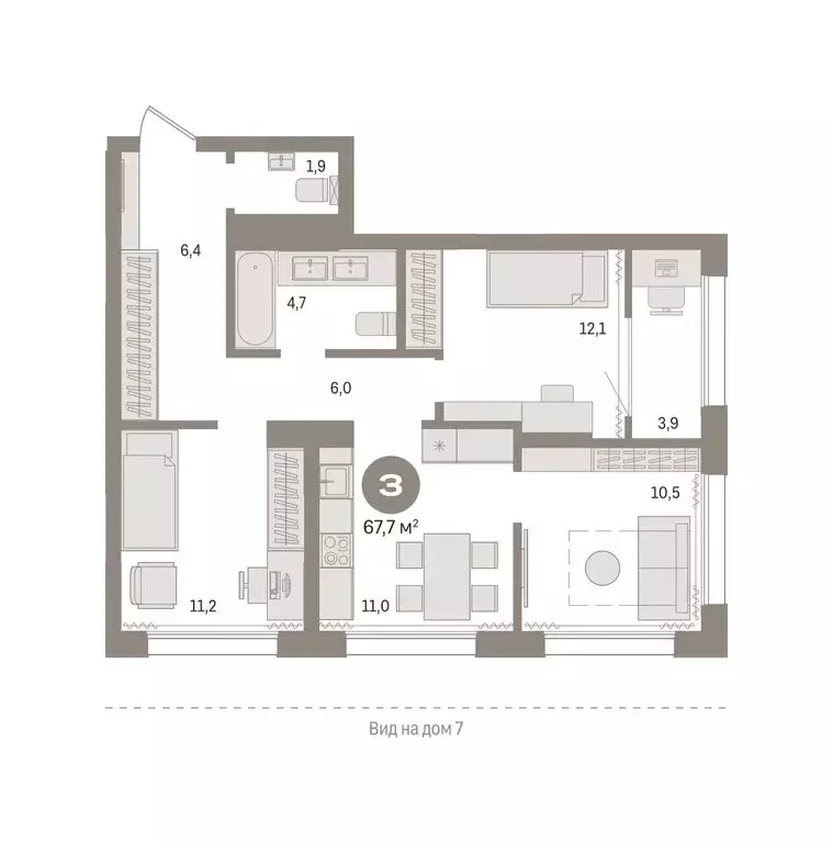 2-комнатная квартира: Тюмень, Краснооктябрьская улица, 4к3 (67.73 м) - Фото 1