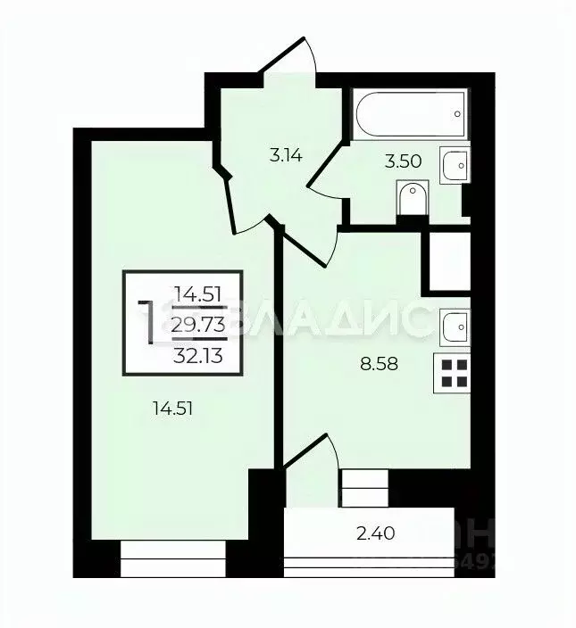 1-к кв. Санкт-Петербург ул. Русановская, 18к6 (29.0 м) - Фото 2