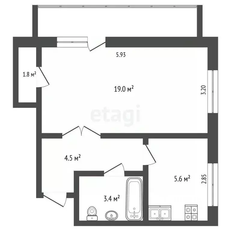 1-к кв. Татарстан, Альметьевск ул. Сулеймановой, 3 (34.4 м) - Фото 2