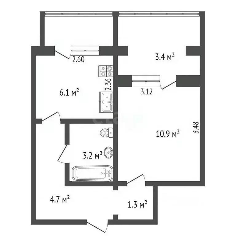 1-к кв. Севастополь ул. Генерала Жидилова, 42 (29.5 м) - Фото 1