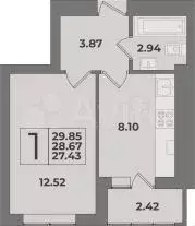 1-к. квартира, 28,6 м, 2/9 эт. - Фото 1