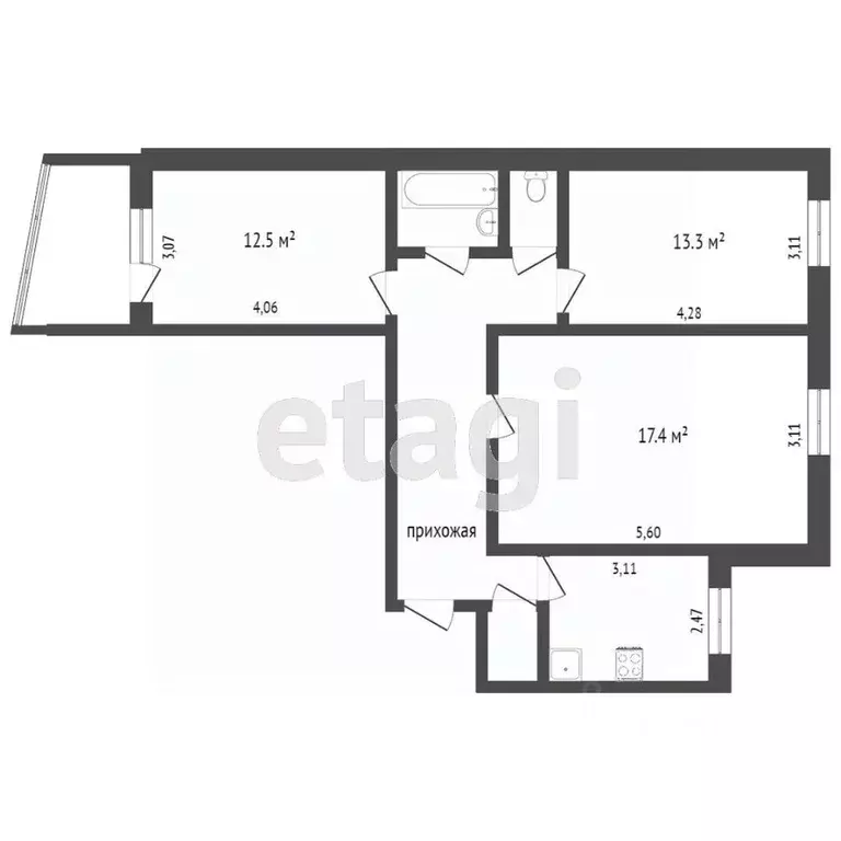 3-к кв. Тюменская область, Тюмень ул. Демьяна Бедного, 102 (65.9 м) - Фото 2