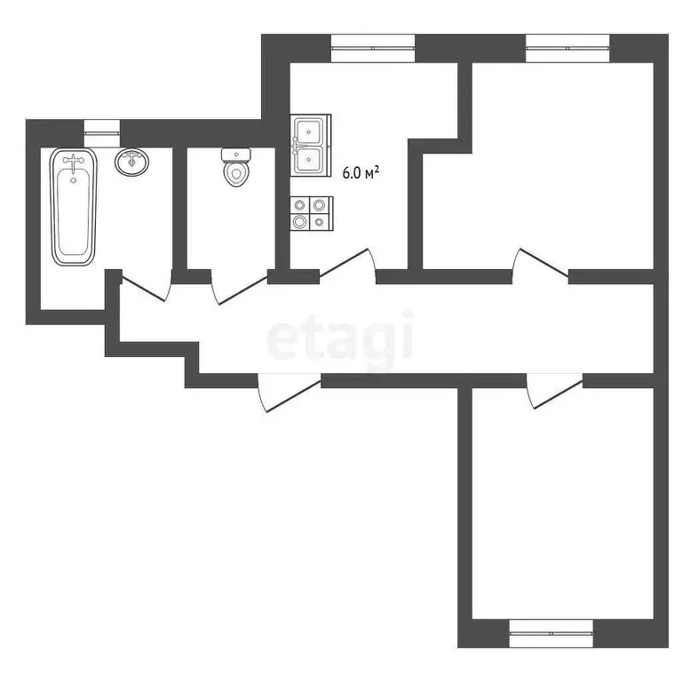 Квартира, 2 комнаты, 44.3 м - Фото 0