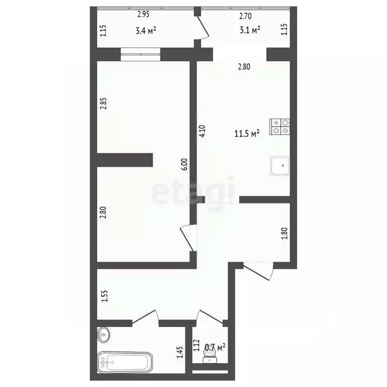 1-к кв. Тюменская область, Тюмень Матмасы мкр, ул. Пражская, 51 (40.4 ... - Фото 2