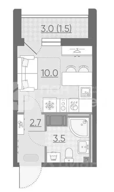 Студия Санкт-Петербург Октябрьская наб., 40 (18.0 м) - Фото 1