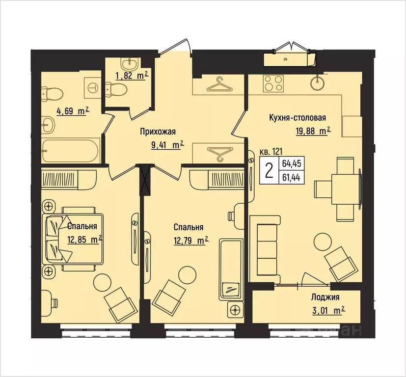 2-к кв. Нижегородская область, Нижний Новгород Литературная ул., 5 ... - Фото 1