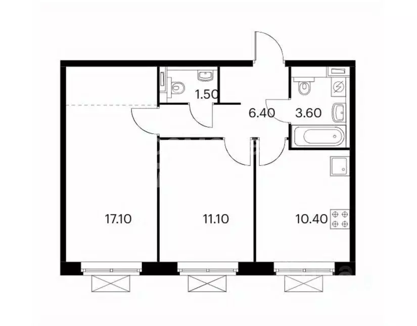 2-к кв. Москва № 100 кв-л, 1к2 (50.1 м) - Фото 2
