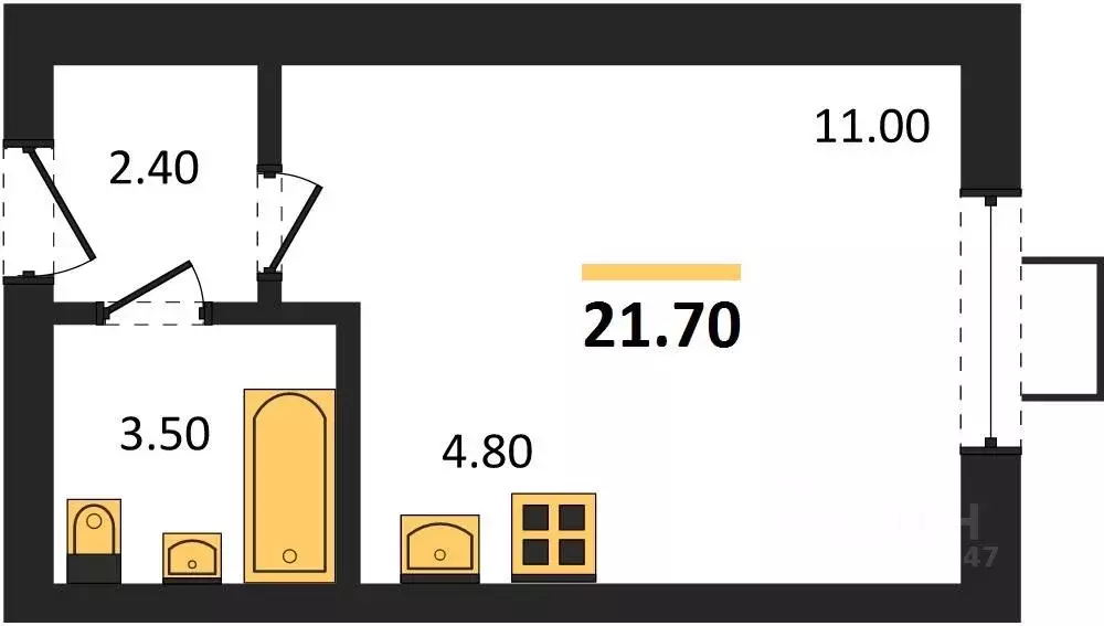 Студия Воронежская область, Воронеж ул. Загоровского, 9/1 (22.0 м) - Фото 1