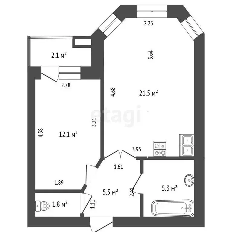 1-комнатная квартира: Тюмень, улица Циолковского, 9к1 (46.7 м) - Фото 1