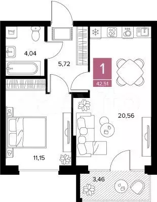 1-к. квартира, 42,5 м, 7/9 эт. - Фото 0