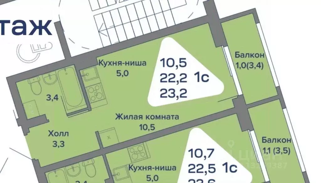 Студия Пермский край, с. Култаево ул. Первоцветная, 107 (23.2 м) - Фото 1