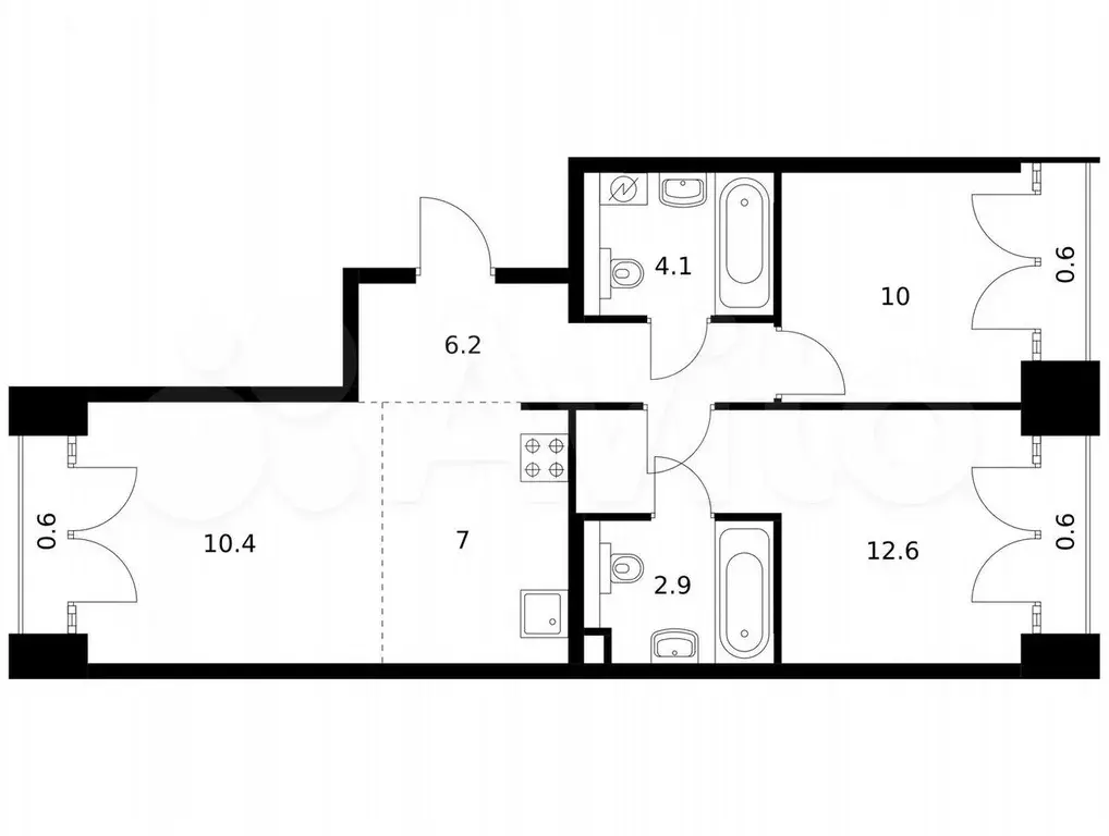 2-к. квартира, 55 м, 8/9 эт. - Фото 0