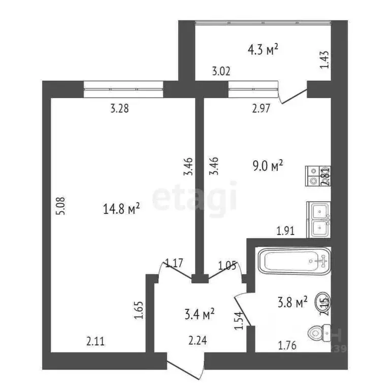 1-к кв. Башкортостан, Стерлитамак ул. Цементников, 4А (31.0 м) - Фото 2