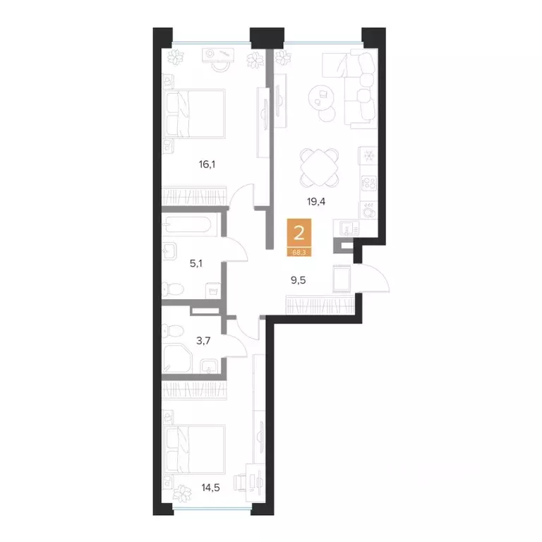 2-к кв. Курская область, Курск Парковый квартал Чувства жилой комплекс ... - Фото 1