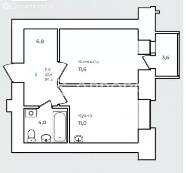 1-комнатная квартира: Благовещенск, улица Чайковского, 207/5 (34.5 м) - Фото 1