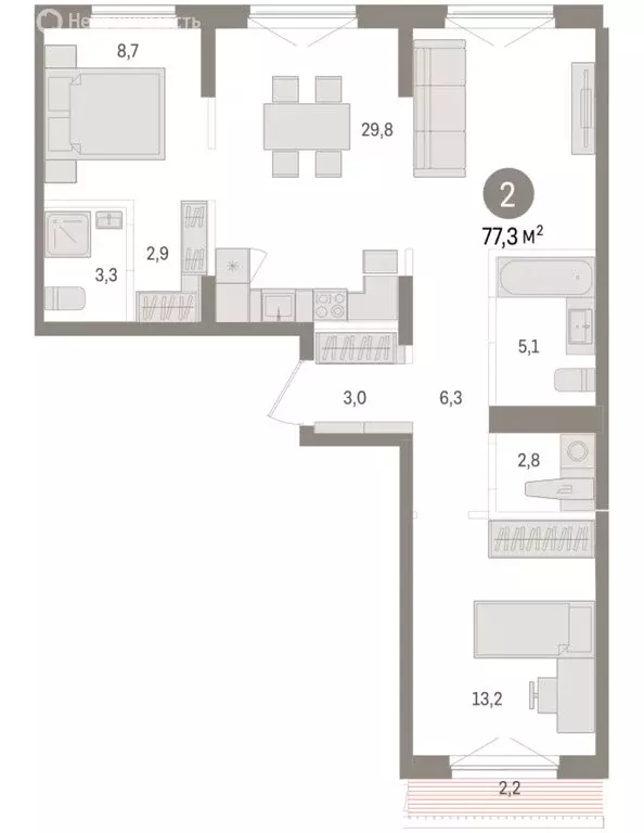 2-комнатная квартира: Новосибирск, улица Аэропорт, 90 (77.26 м) - Фото 2