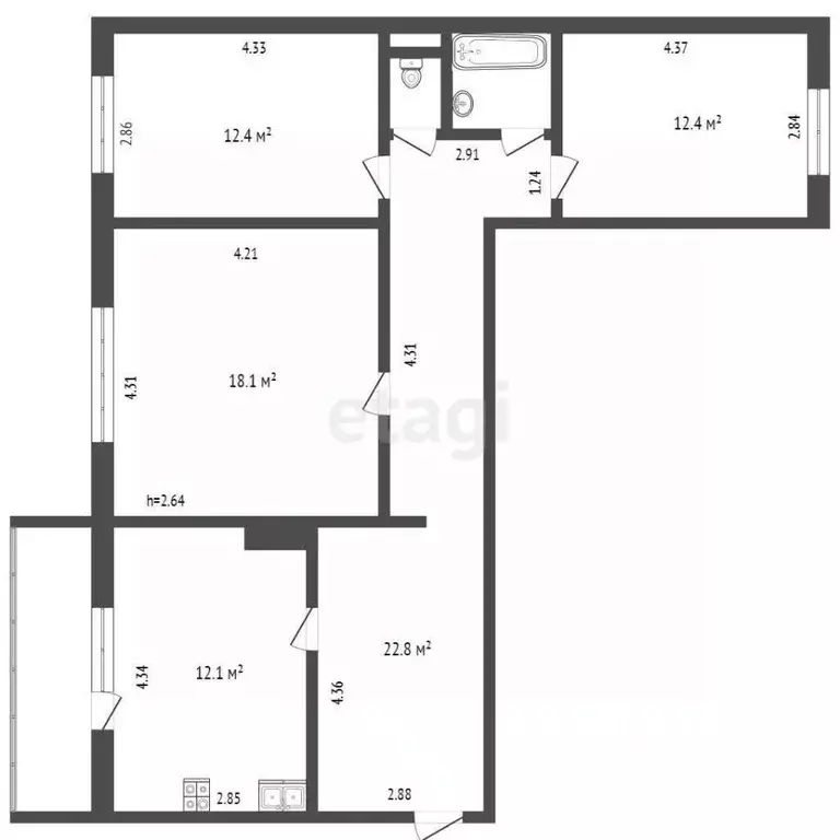 3-к кв. Ямало-Ненецкий АО, Ноябрьск просп. Мира, 26 (61.3 м) - Фото 2