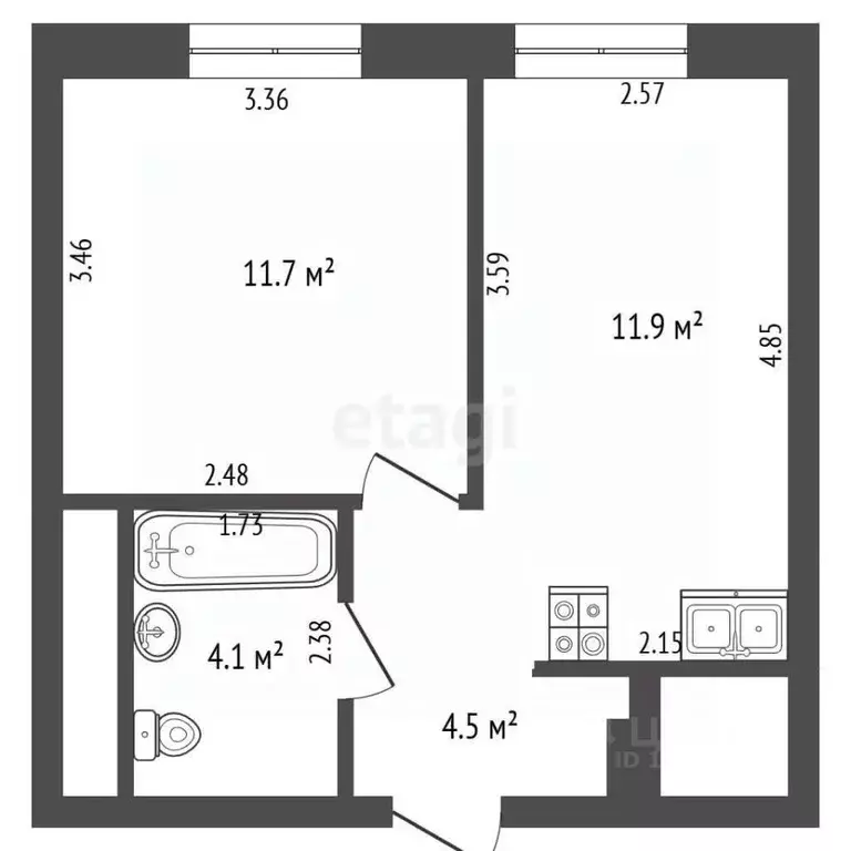 1-к кв. Тюменская область, Тюмень ул. Республики, 204к12 (32.3 м) - Фото 1