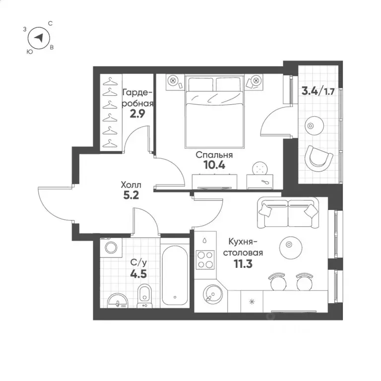 1-к кв. Свердловская область, Екатеринбург Солнечный жилрайон,  (36.0 ... - Фото 1