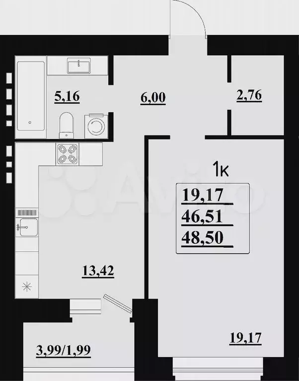 1-к. квартира, 48,5 м, 4/8 эт. - Фото 1