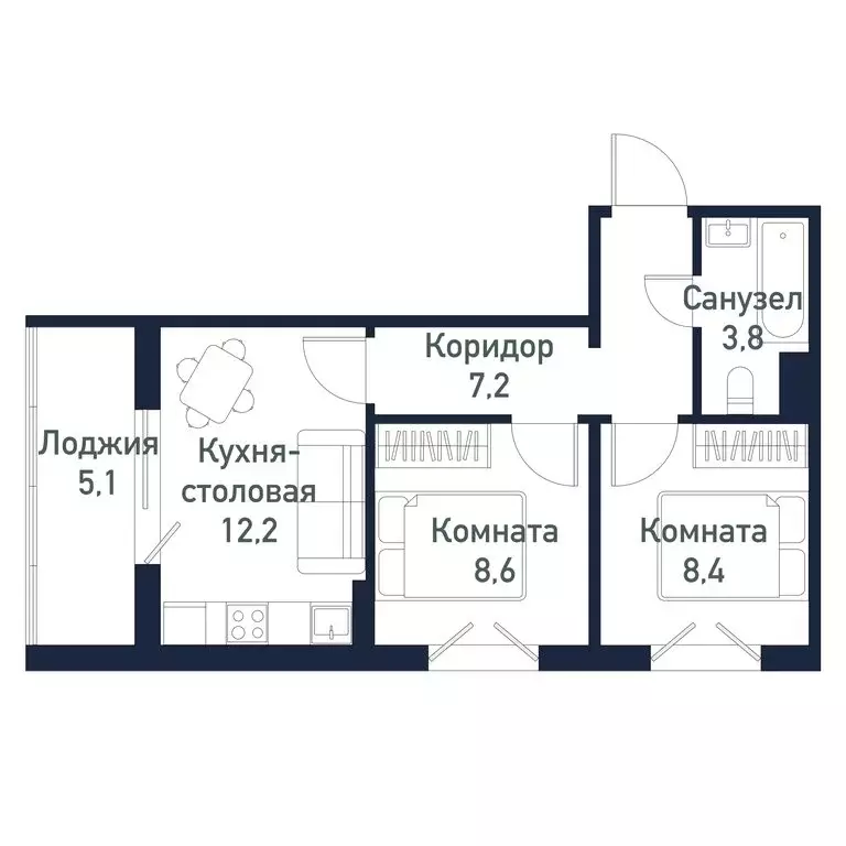 2-комнатная квартира: Челябинский городской округ, посёлок ... - Фото 1