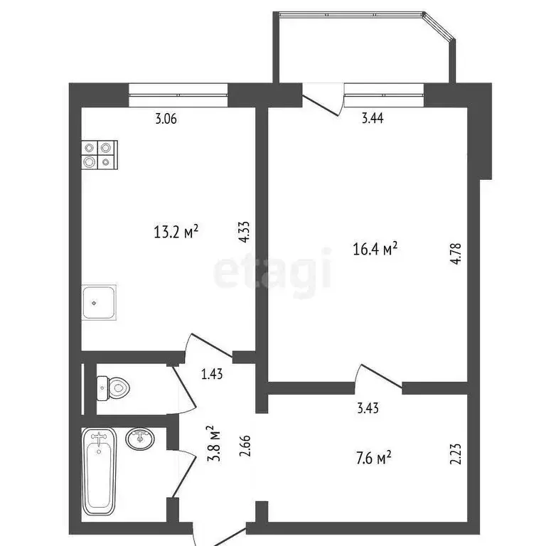 1-комнатная квартира: Тюмень, улица Московский Тракт, 167 (44.9 м) - Фото 1