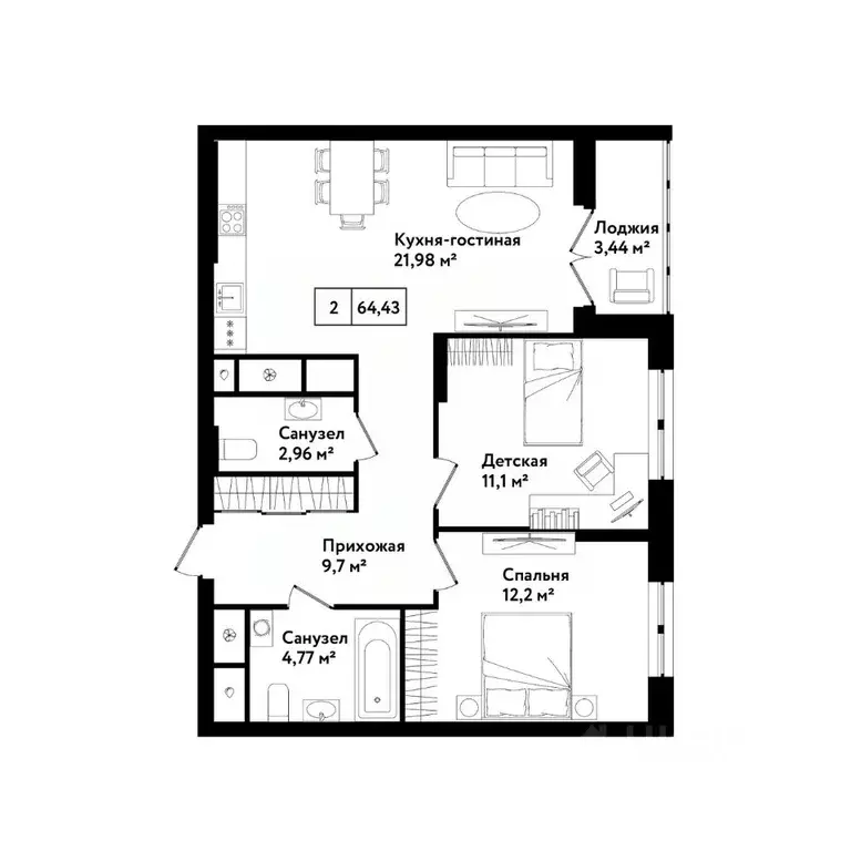 2-к кв. тульская область, тула ул. седова, 26к1 (68.9 м) - Фото 0