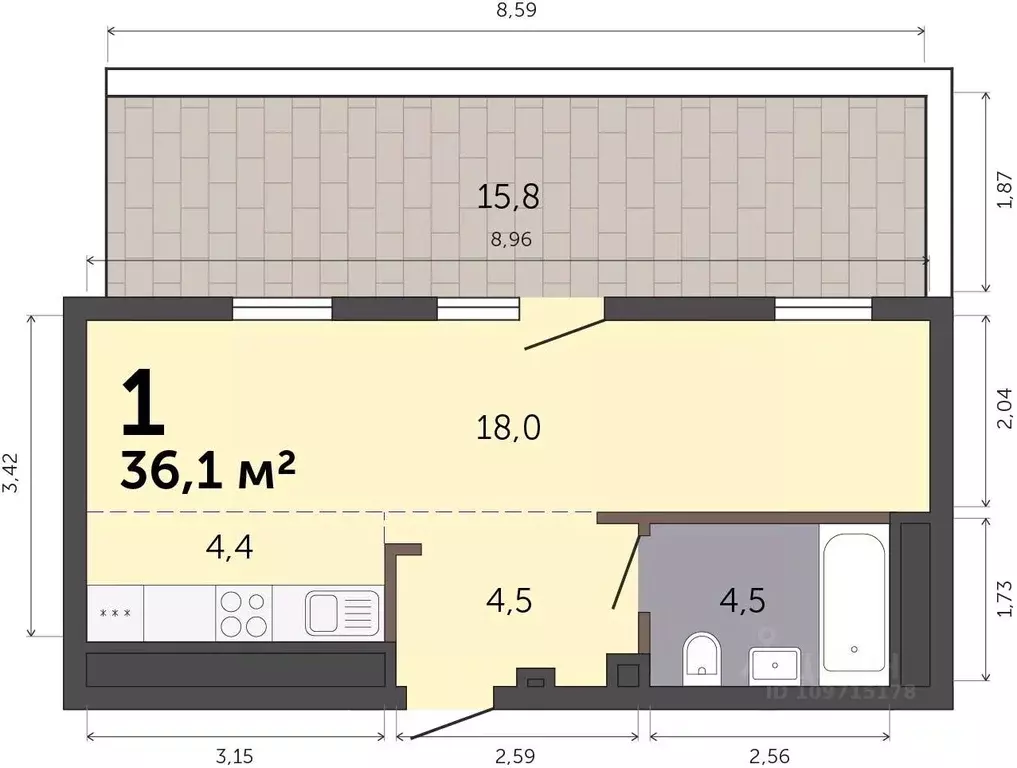 Студия Свердловская область, Екатеринбург Малевич жилой комплекс (36.1 ... - Фото 1