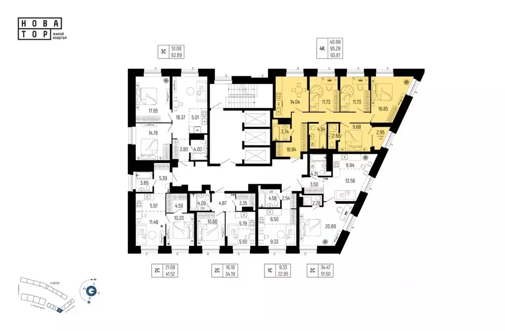 4-к кв. Башкортостан, Уфа Глумилино-1 мкр, Новатор жилой комплекс ... - Фото 2