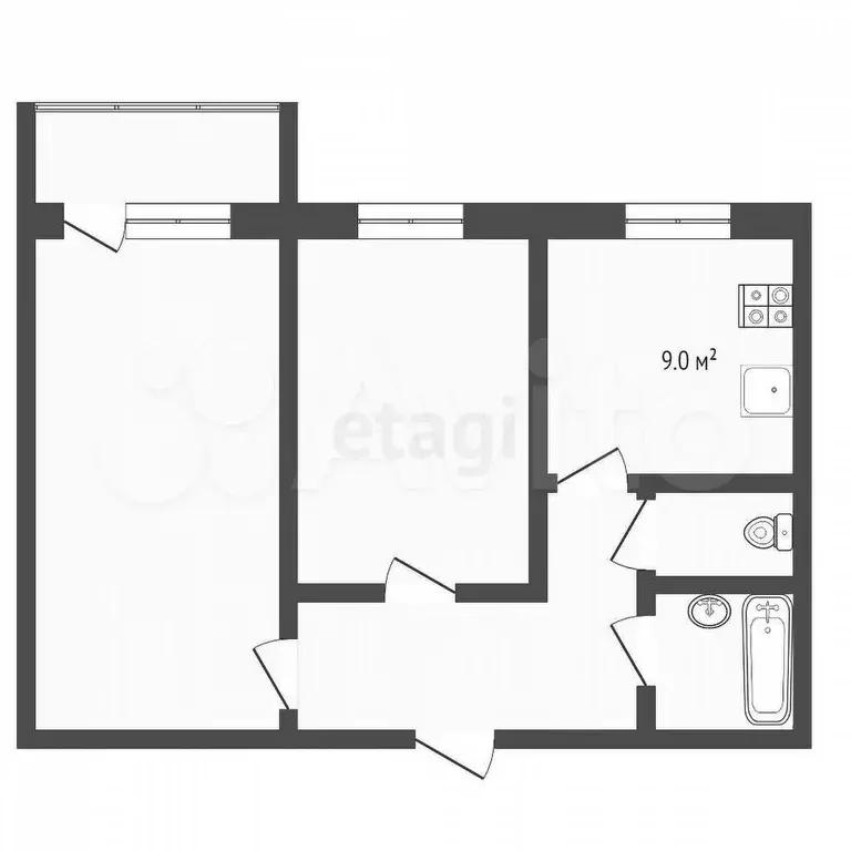 2-к. квартира, 47,5 м, 4/9 эт. - Фото 0