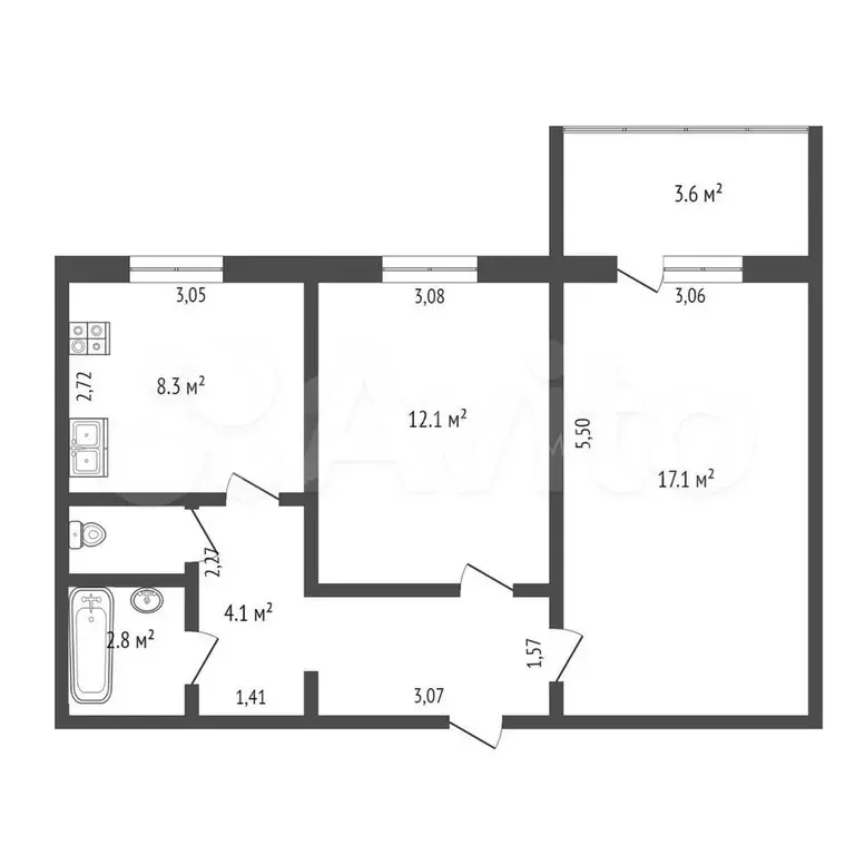 2-к. квартира, 46,8 м, 3/9 эт. - Фото 0