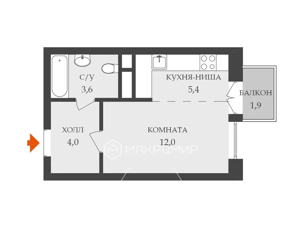 Квартира-студия: Санкт-Петербург, улица Оптиков, 34к1 (25.5 м) - Фото 1