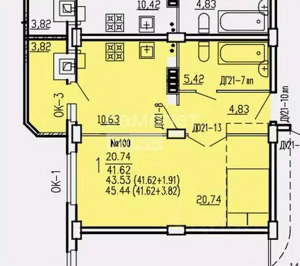 1-к кв. Курская область, Курск ул. 2-я Агрегатная, 57 (45.44 м) - Фото 1